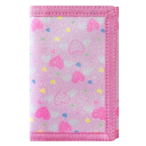 Image of Kids Wallets for Girls, Little Girls Wallet for Kids, Wallet for Teen Girls, Toddler Wallet for Girls with Magic Sticker, RFID Nylon Wallet /Canvas Wallet with Coin Pocket for Gifts, Pink Heart