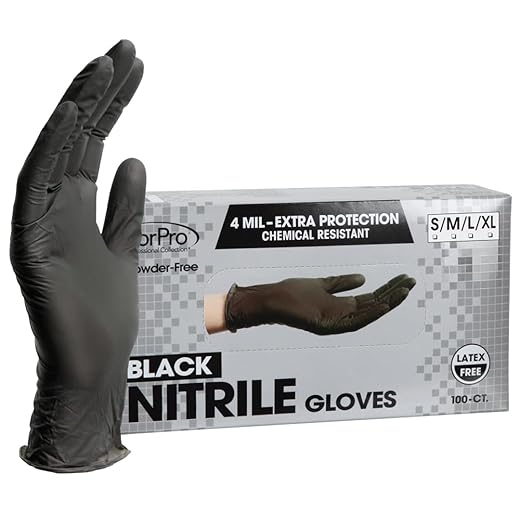 ForPro Professional Collection Disposable Nitrile Gloves, Chemical Resistant, Powder-Free, Latex-Free, Non-Sterile, Food Safe, 4 Mil, Black, Medium, 100-Count