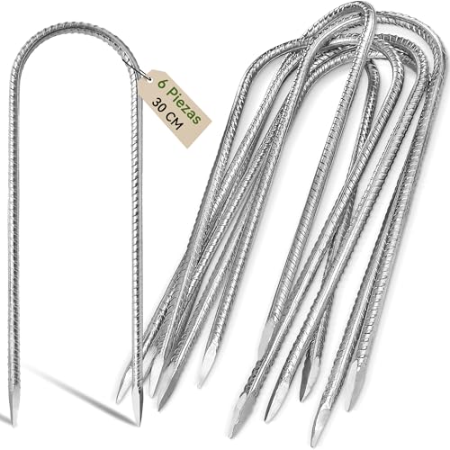 Graxury 30cm 6 Piezas Clavijas de Anclaje de Servicio Pesado para Tiendas de Trampolín - Estacas de Refuerzo de Acero Galvanizado Que se Ajustan a Cobertizos de Jardín y Columpios