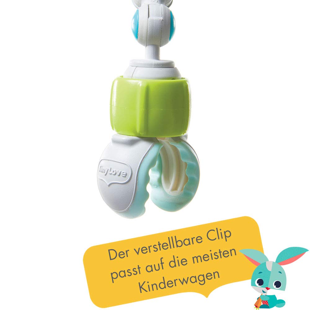 Tiny Love Sunny Stroll Spielbogen mit interaktivem Rasselspielzeug, nutzbar ab 0 M +, mit flexiblen Universal Clips passend für die meisten Kinderwagen, Meadow Days