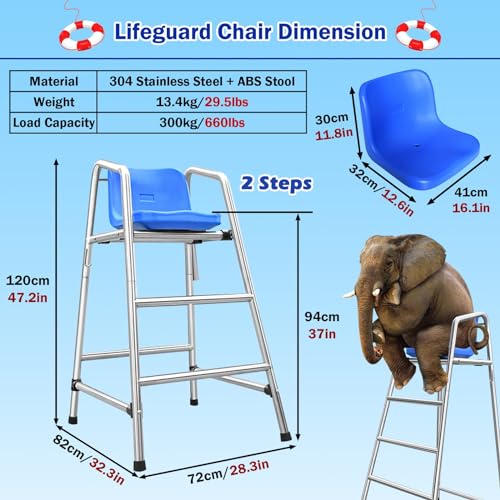 Silla de Vigilante para Piscinas Acero Inoxidable 120 cm miniatura 2
