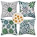 Fodera per Cuscino in 4 Pezzi Federe Cuscini Divano 40 x 40 Federa Decorativa in Lino Impermeabile Grigio e Verde Copricuscini con Fiori Astratti per Letto Panca Casa Colonica Primavera Estate