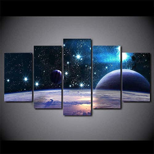 Tableau Espace et Planète de l'Univers Myrdsio Impression Sur Toile 5 Panneaux Muraux Encadrée