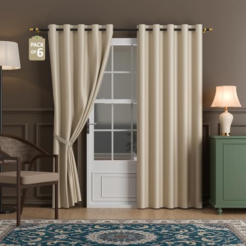 Image of Kuber Industries 6 Pcs Set Polyester Blackout Door Curtain 7 Feet for Home Decor | 8 Eyelet with Darkening Curtains for Living Room /Bedroom | Plain - Beige