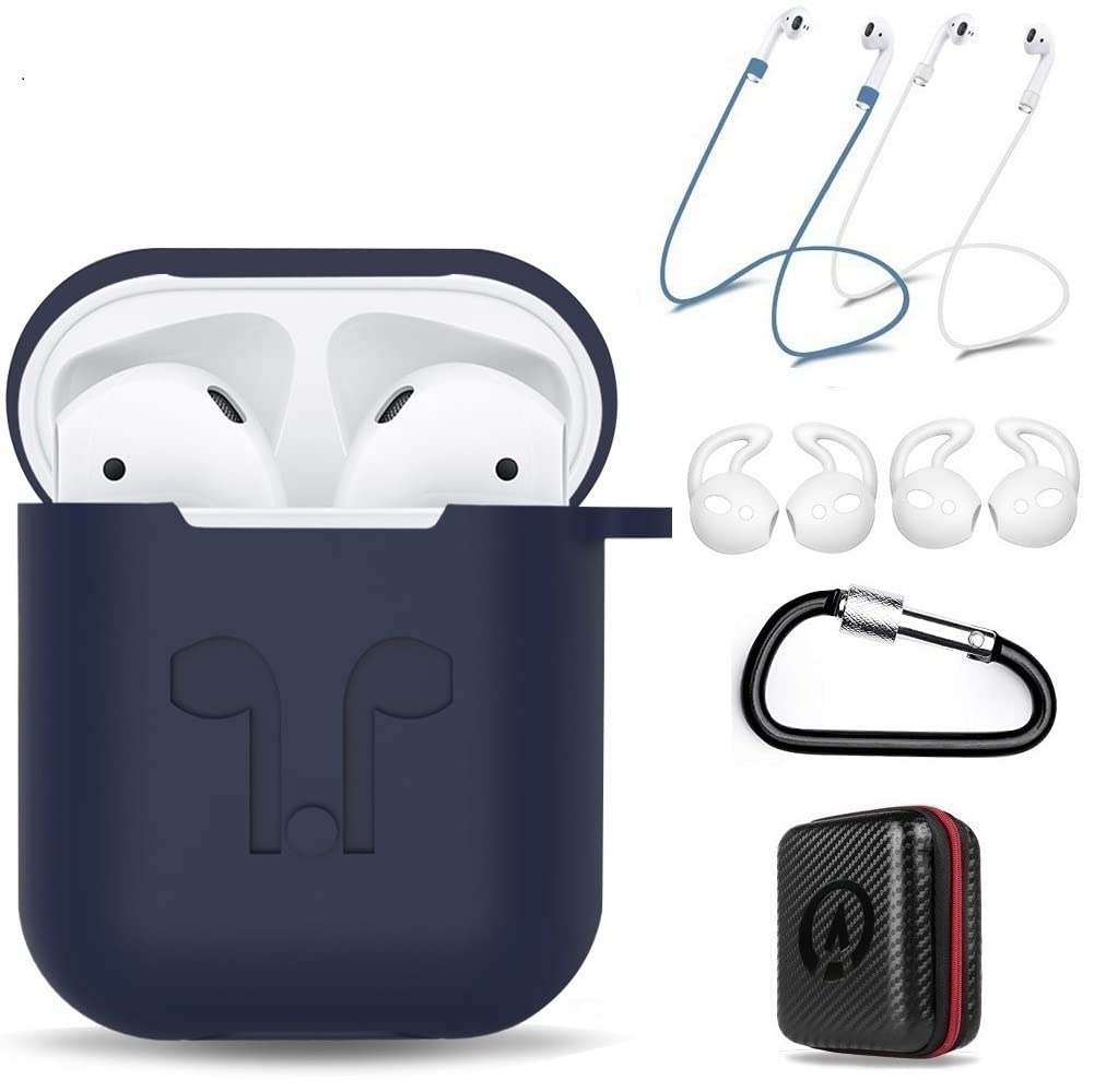 amasing AirPods Case 7 in 1 Airpods Accessories Kits Protective Silicone Cover and Skin for Apple Airpods Charging Case with Airpods Ear Hook Grips/Airpods Staps/Airpods Clips/Skin/Tips/Grips (Blue)