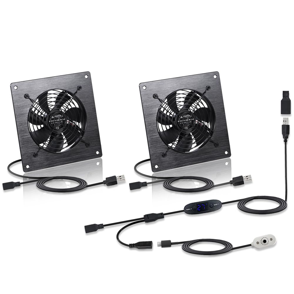 Xiaoqijia Dual 120mm Temperature-Controlled USB/DC Silent Cooling Fan - 5V/12V Dual Voltage,6-Inch, 10-Speed Adjustable - for AV Cabinets, Server Racks, Greenhouses & RVs