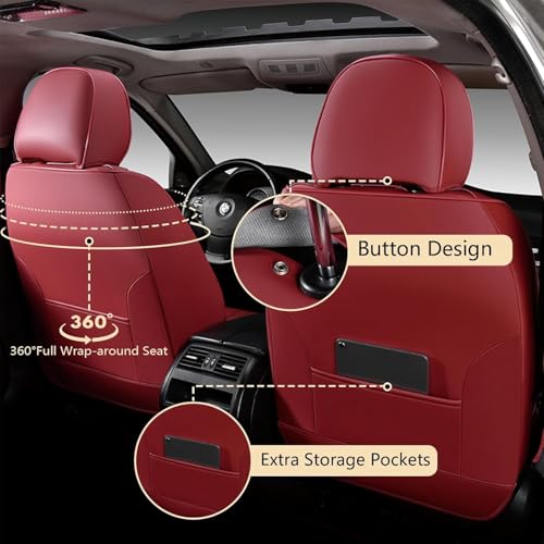 Image of FLORICH Front Seat Covers for Cars, Luxury Waterproof Faux Leather Seat Covers Cushion, Car Seat Protectors Universal Fit for Most 5 Seats Vehicles - Red