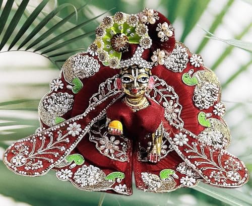 Image of Partish Laddu Gopal Heavy Poshak Size 6 l Ladoo Gopal Dress l Bal Gopal l Kanha Ji Thakur Ji Net Dress (Maroon)