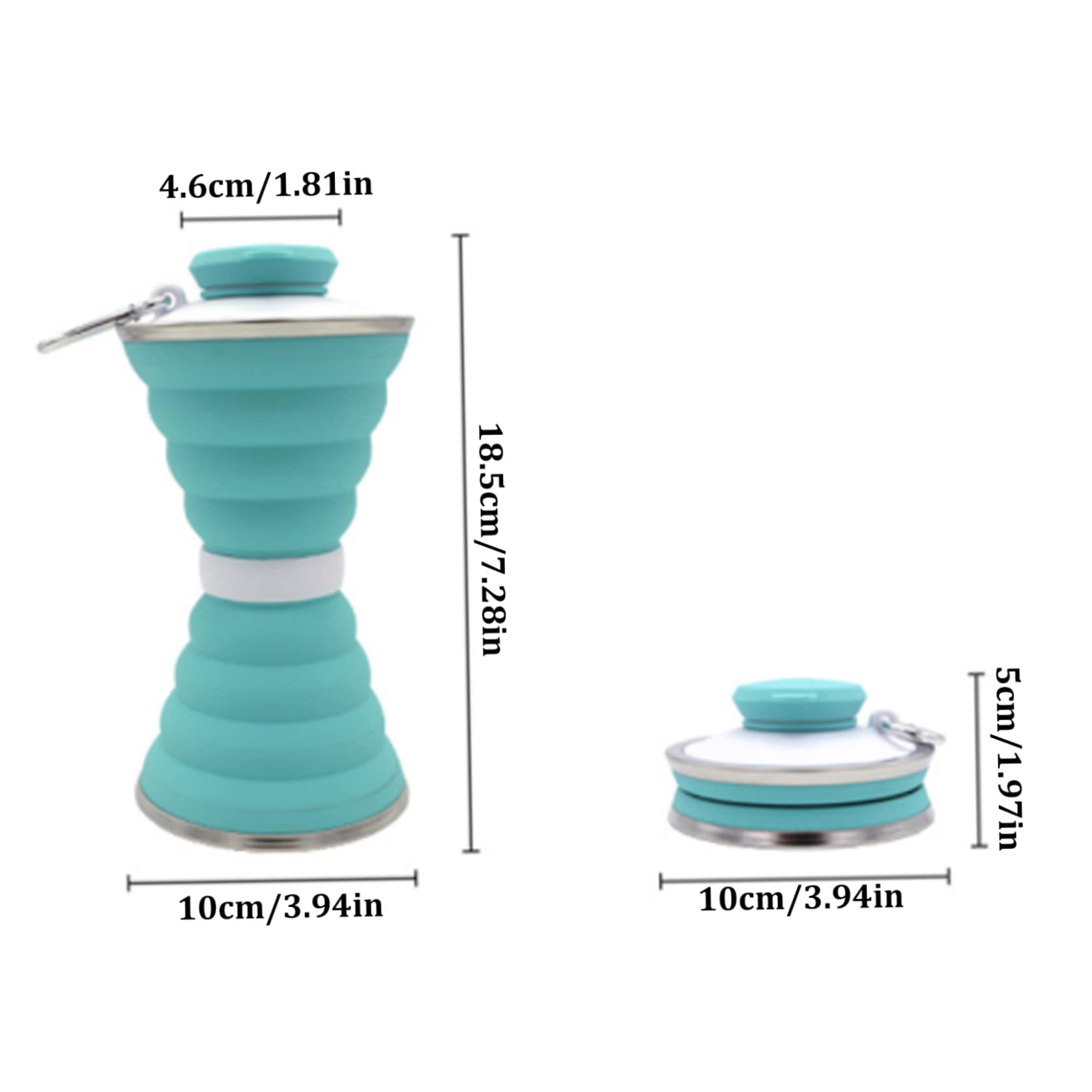 Bouteille de voyage pliable en silicone de 500 ml avec mousqueton, conception anti-fuite for les activités de plein air et le camping.,Gobelet pliable(Light Green)