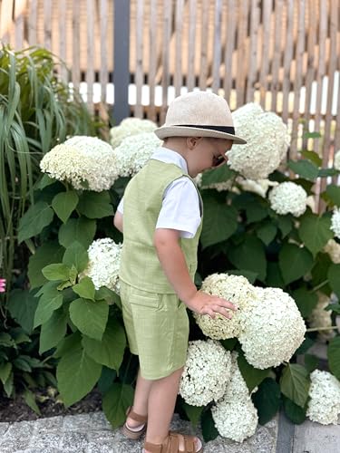 Image of Volunboy Baby Boys Summer Suits Short Sleeve Wedding Ring Bearer Outfits 4Pcs Graduation Dress Vest Shirt Bowtie Shorts Set