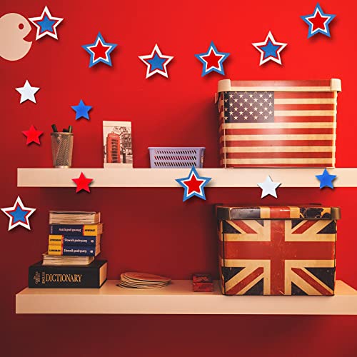 Image of 63 Pieces Patriotic Star Cutouts Red White and Blue Glitter Star Paper Cutouts Kit 4th of July Decoration for Independence Day Bulletin Board Classroom Wall Party Decoration Supply (Color A, 63)