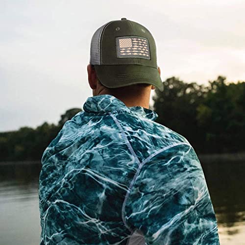 American Fish Flag Trucker Hats - Fishing Gifts For Men - Outdoor Snapback Fishing Hats Perfect For Camping And Daily Use (04.Olive Green, Osfm) #TOP5