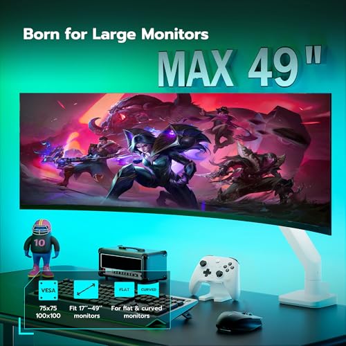 ARES WING Ultrawide Monitor Arm for 17 to 49 Inch and 44 Lbs Screen, White - image 3