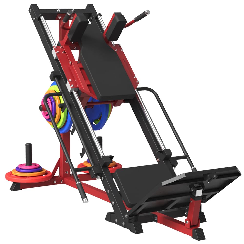 Leg Press Hack Squat Machine with 280LB Color Weight Plate Combo, Leg Exercise Machine with Linear Bearing, 45-Degree Lower Body Special with Weight Storage for Home Gym