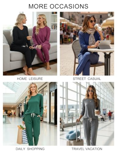 Image of LOCUBE Women's Pajama Set Soft Comfy 2-Piece Long Sleeve Lounge Sleepwear with Drawstring Pants and Pockets