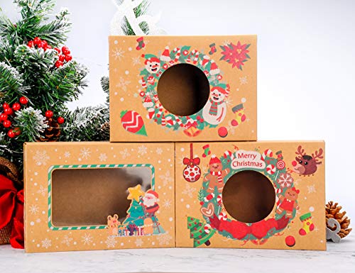 NPLUX 24 Pack Christmas Cookie Boxes with Window Christmas Pastry Boxes for Gift Giving and Party Cookie Exchange(Brown)