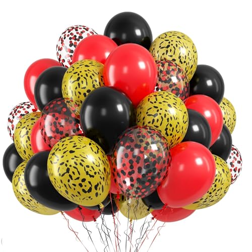 Image of Leopard Balloons, 50 Pcs Cheetah for Women Animal Birthday Wedding Party | 12 Inch Red Black Cheetah Print Confetti Latex Balloons for Bachelorette Wild Animal Safari Girls Night Party Decorations