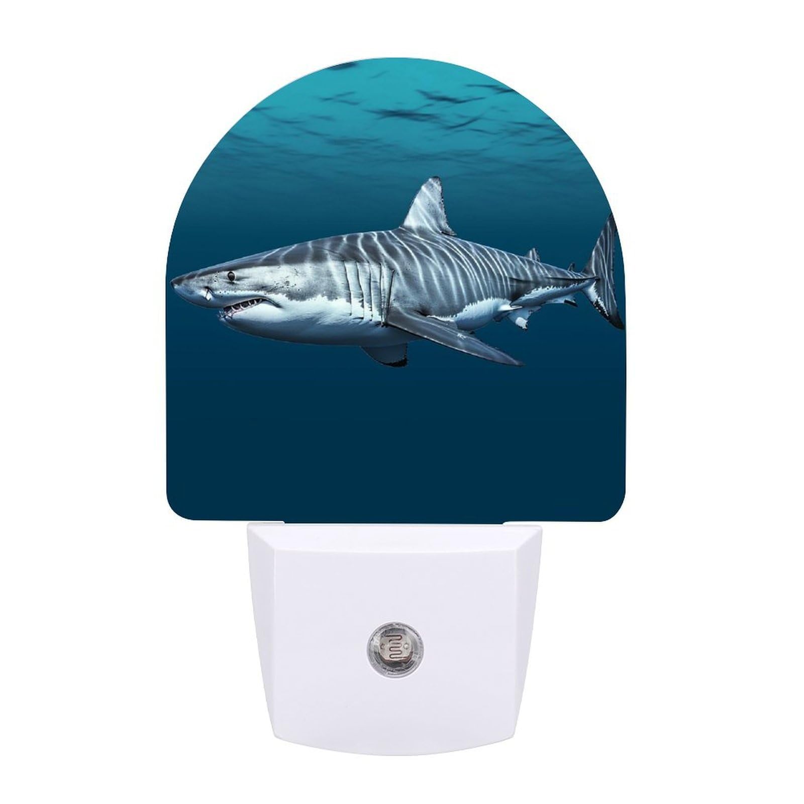 FodPand Night Light Plug Into Wall with Dusk to Dawn Sensor 0.5w Modern LED Great White Shark Plug in Night Lamp Warm White Glow Nightlight for Bedroom Hallway Kitchen Bathroom Stairs Corridor(Fan)