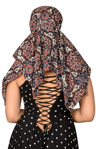 Image of Scarf Face Cover Mask Sun Protection Hair,Head, Neck, Nose Safety Head Wrap Scarf For Women Girls Daily Use Dupatta Hijab Double Layer Cotton Printed Kalamkari