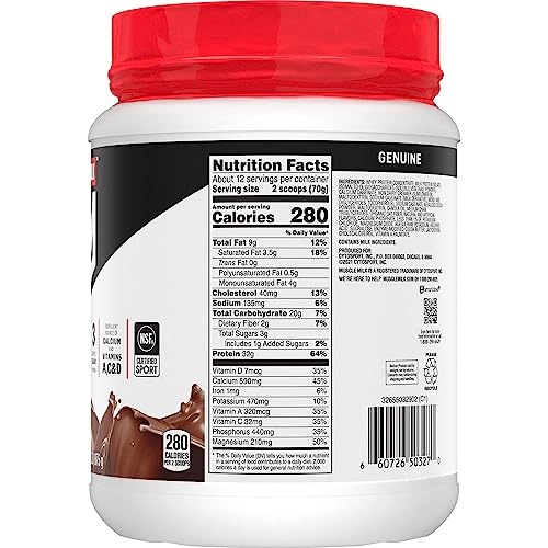 Image of Muscle Milk Genuine Protein Powder, Chocolate, 1.93 Pounds, 13 Servings, 32g Protein, 2g Sugar, Calcium, Vitamins A, C & D, NSF Certified for Sport, Energizing Snack, Packaging May Vary