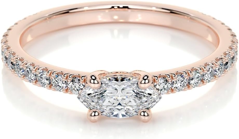 0.60 CT Marquise Cut Moissanite Wedding Band Unique East-west Style Perfect Matching Band Four Prong Setting Ring 925 Sterling Silver Solid 10K/14K/18K Rose Gold Band For Women