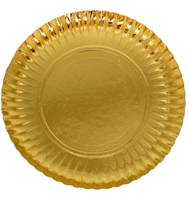 100 Platos de Cartón Redondos Dorados, Ø25cm, Platos Reciclables, De Papel, Eventos y Fiestas, Postres, Tartas, Pastelería.