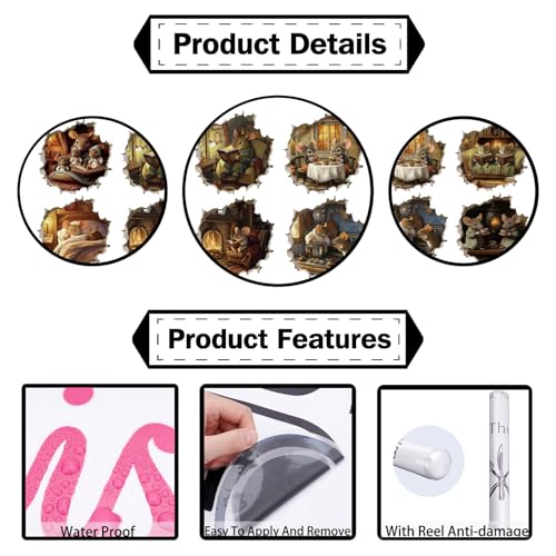 Vinilo decorativo 3D ratón lector removible para pared miniatura 6