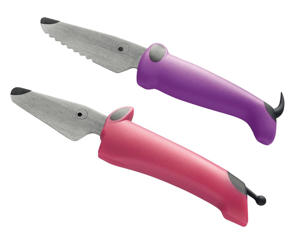 KUHN RIKON kinderkitchen® Messerset fuchsia/violett 2 Stk, Kindermesser, für Kinder ab 3 Jahren, sicheres Schneiden