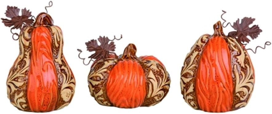 Transpac Imports Autumn Filigree Pumpkin Gourds 3 x 4 Ceramic and Metal Harvest Figurine Set of 3