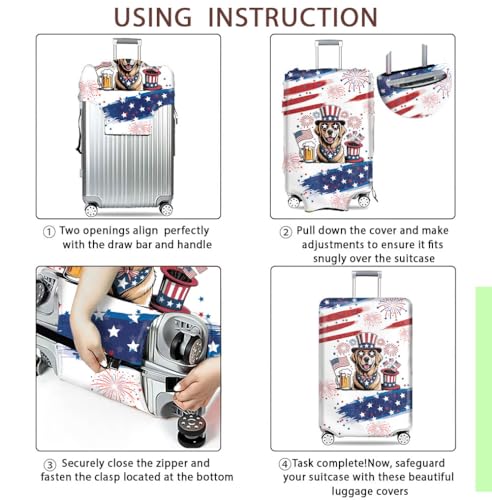 V-DECORPARKS Dog Lovers Luggage Cover - Patriot Retriever Suitcase Covers For Luggage, Washable Durable Fade-Resistant Suitcase Cover, Travel Bags Covers Protector Fits 18-32 Inch Luggages, Series 054