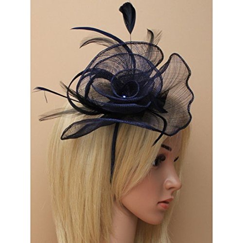 Bibi en sinamay bleu marine chapeau de mariage et cérémonie élégant pour femme