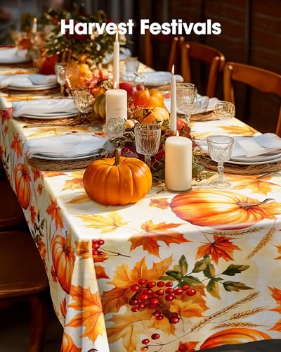 Image of Pureegg Plastic Table Cloth Disposable 54x108 Inch 10 Pack, Pumpkin Harvest