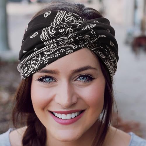 Image of DRESHOW 4 Pack Turban Headbands for Women Wide Vintage Head Wraps Knotted Cute Hair Band Accessories