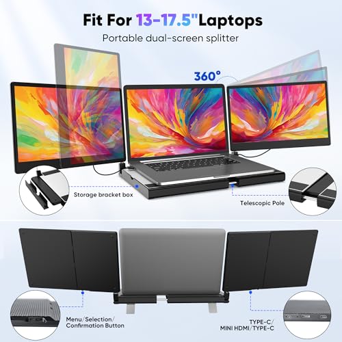 Image of Setclod 14 inch FHD 1080P Laptop Monitor Extender, Triple Screen, Portable, Compatible with Mac, Windows, Chrome