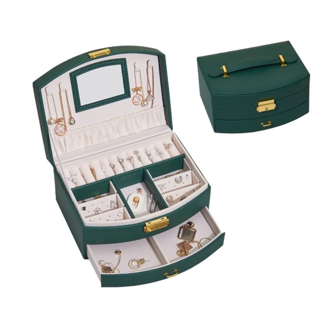 CVdrtyED Box For Women Large Capacity Earrings Storage Jewelry Box Double-Layer Lock Jewellery(Grün)