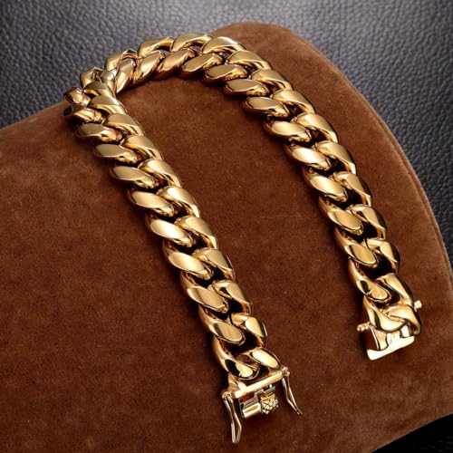 ROWIN&CO Stainless Steel Miami Cuban Link Bracelet for Men 15mm 18k Gold/Black/Silver/Rainbow Hip Hop Jewelry, Durable & Anti-Tarnish Cuban Chain, 8"-9.5" Inch, Pops Gifts For Fathers Boyfriends, Sons.4