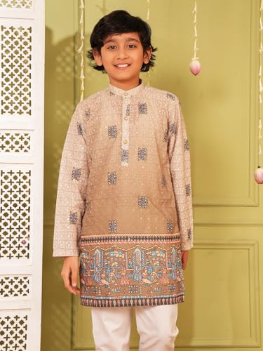 Image of AJ DEZINES Kurta Pajama For Kids Boys | Cotton Printed Chikankari Kurta Pyjama Set For Boys | Traditional & Festive Outfit | Party & Ethnic Wear | Stylish Kids Kurta Set