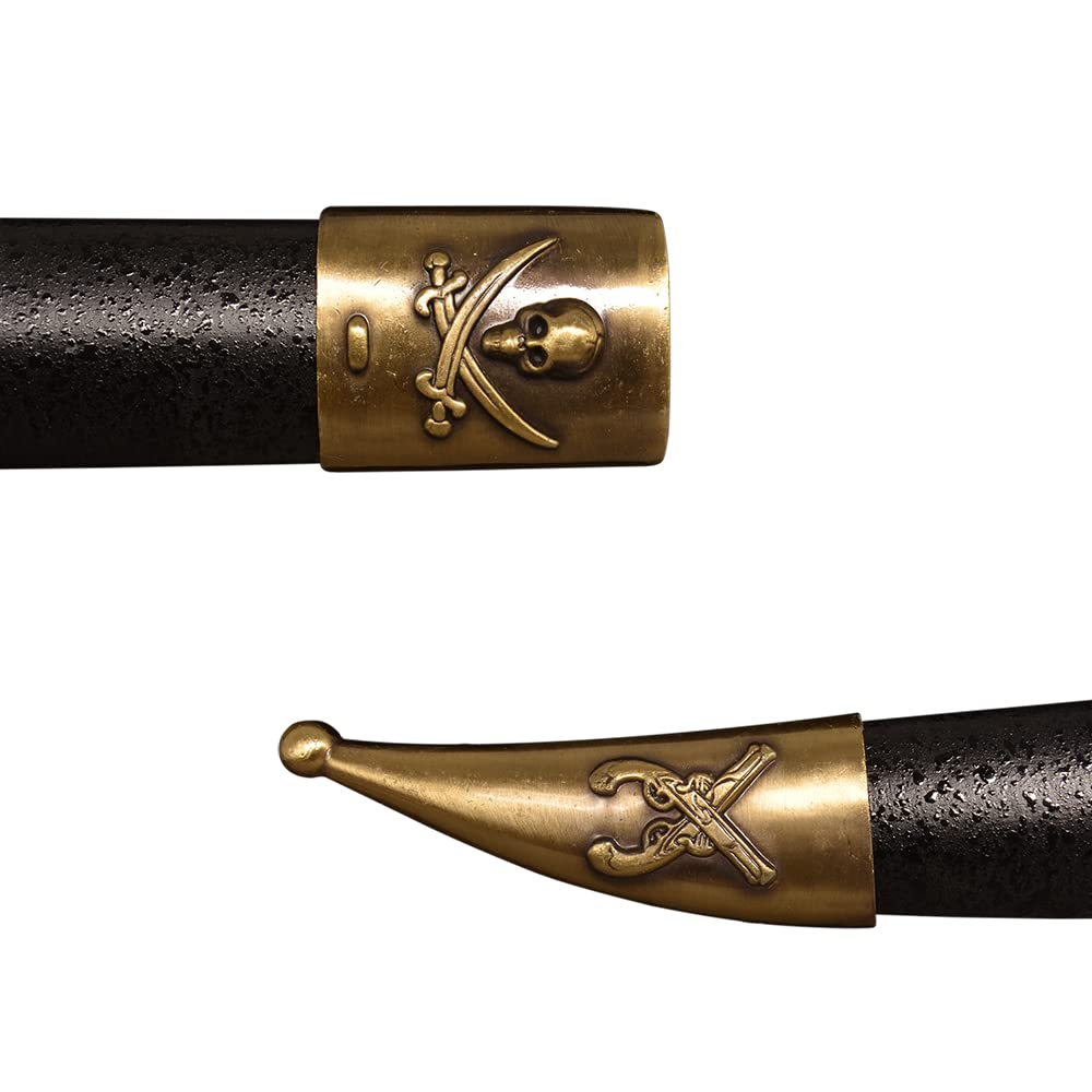 COSWOR 31.1" Metal Stainless Steel Caribbean Pirate Jack Sparrow's Cutlass Sword with Basket Guard, Brass Hilt for Cosplay, Collection, Gift