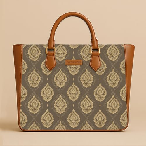 Image of The Purple Tree Handcrafted Women's Tote Bag with Vegan Leather Handles & Indian Prints, Shoulder Tote Bag and Handbag for Office and College (Pack of 1)