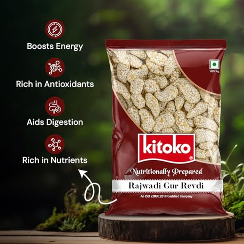 Image of Kitoko Rajwadi Revadi | Gud Revdi | Sweet and Crunchy Gud Ki Rewari | Til Revari | Indian Sweet Candy with Sesame and Jaggery 200g(Pack of 2)