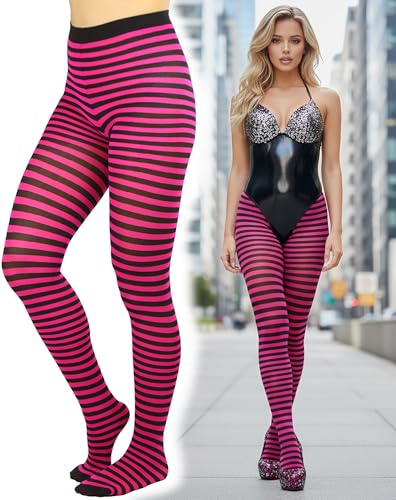 Image of ToBeInStyle Women's Thin Horizontal Stripe Opaque Tights Pantyhose - Regular or Plus