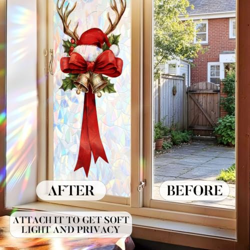 Image of Reindeer Antler Bell Bow Holographic Window Film 17.32x39.37in