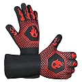 HAMITOR BBQ Grill Gloves : 1472 ? High Temp Resistance Fireproof Glove for Grilling Barbecue - Washable Long Silicone Oven Mitts Extreme Hot Proof Mittens for Kitchen Cooking Baking