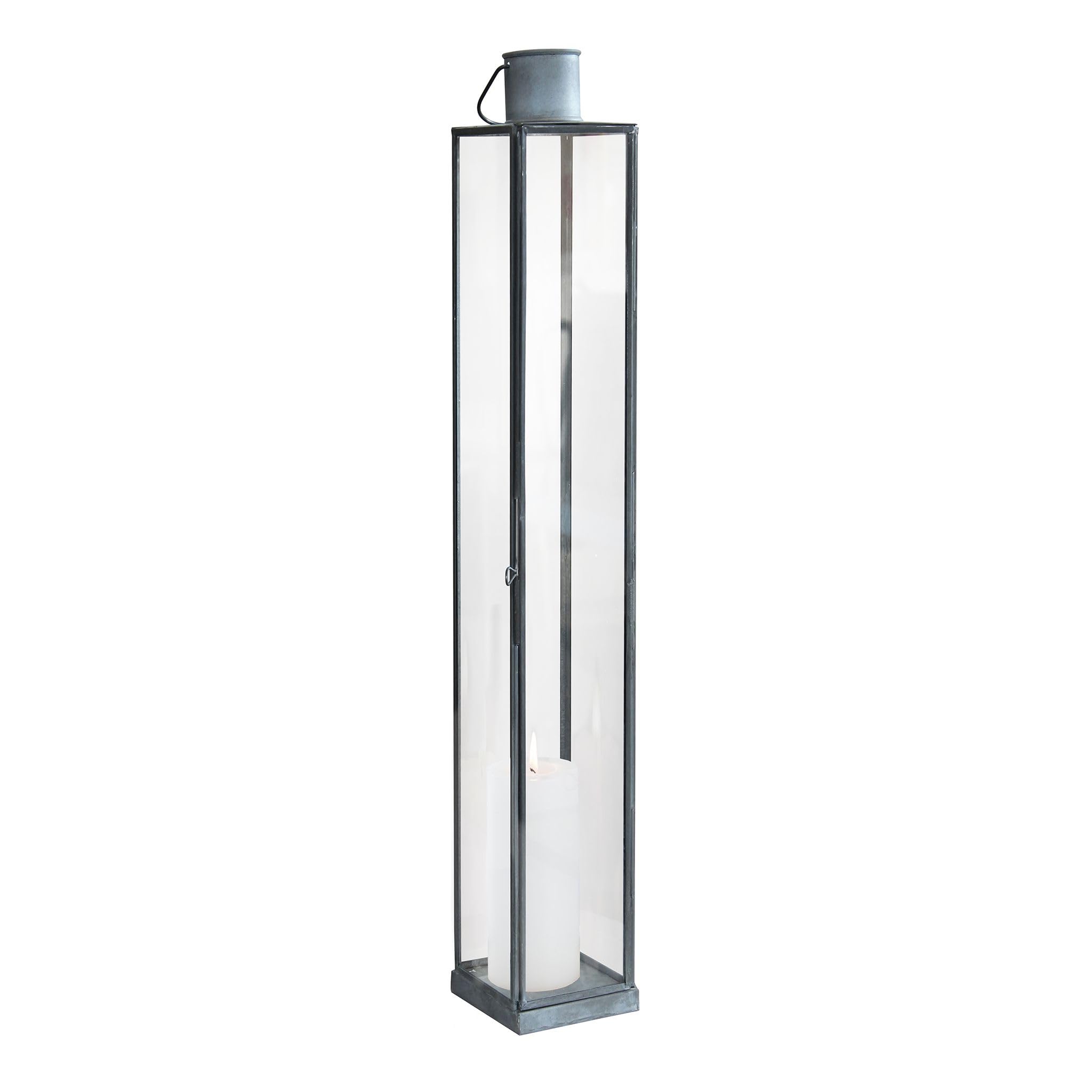 Milani Home - lanterna portacandela in vetro e metallo, grigio, per giardino e veranda, 10 x 10 x 67 cm