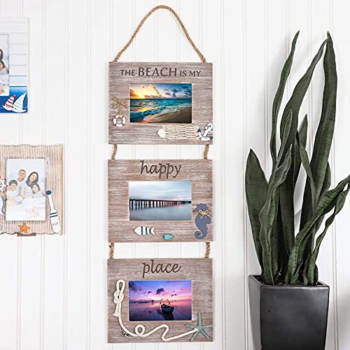 Juvale Beach Picture Frame 3-Photo Collage - Distressed Rustic Style & Coastal Decor - Versatile Display & Beach Hanging Decor - 9.25"x 29.5" x 0.25", Vertical, Wall Mount Juvale Beach Picture Frame 3-Photo Collage - Distressed Rustic Style & Coastal Decor - Versatile Display & Beach Hanging Decor - 9.25"x 29.5" x 0.25", Vertical, Wall Mount