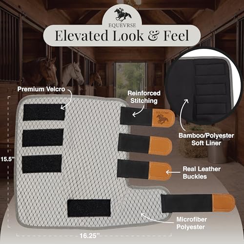 Image of Premium Horse Fly Boots for Horses Set of 4 Protective and Comfortable Fly Boots for Large Breeds Soft Polyester Bamboo Lining Adjustable Horse Leg Wraps (4 Pack)