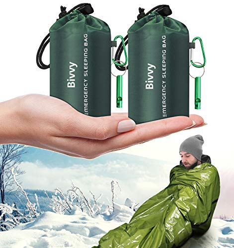 Timok Emergency Sleeping Bags Thermal-Emergency-Blankets 2 Packs Ultralight Space Blankets Survival Waterproof Bivy Sack Multi-Purpose Outdoor Survival Gear for Hiking, Camping, First Aid Kits, Green