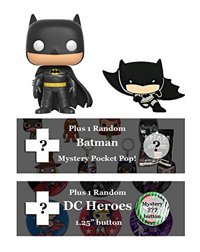 DC Comics Batman Bundle: Funko Pop! Chibi Magnet, Mystery Pop! Keychain, Mystery Button (Batman)