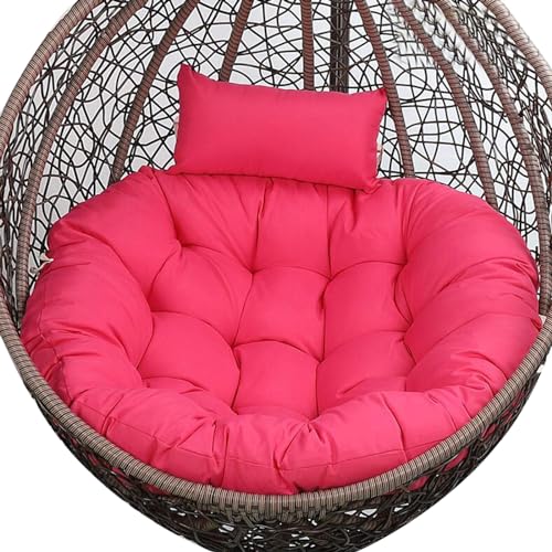 Silla columpio grande de ratán, hamaca colgante de huevo de mimbre, silla acolchada para interiores y exteriores, muebles de jardín y terraza (color: rojo rosa)