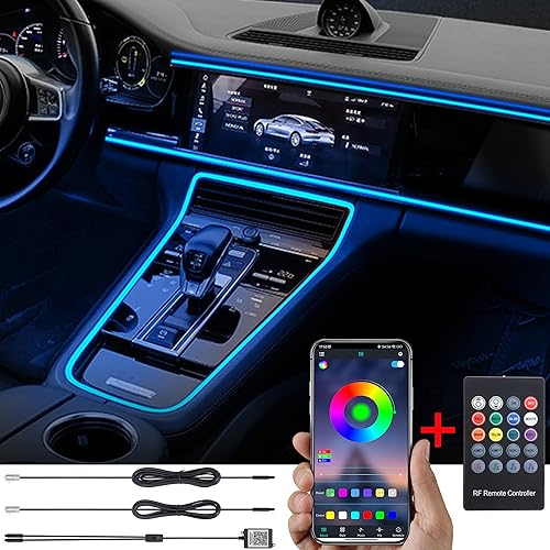 TABEN Auto Umgebungslicht USB Autoladegerät RGB Fernbedienung + APP Steuerung Dekoratives Licht Lampe DIY Refit Flexibles Glasfaserrohr 64 Farben Innenbeleuchtung Atmosphärenlicht 1W DC 12V 3m